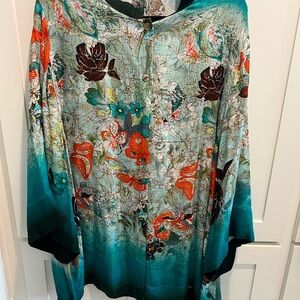 Citron Floral Silk Blouse Size 3x 100% silk